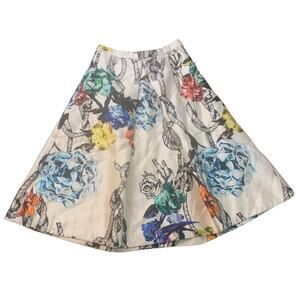 Tibi cream multicolor floral print scuba midi skirt
